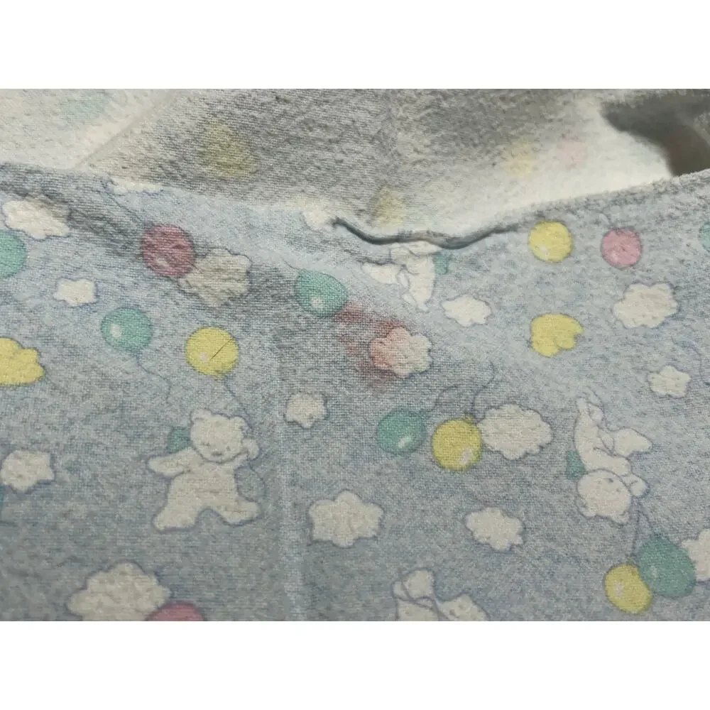Vintage JCPenney Baby Receiving Blanket Bear Ballloons Cloud Blue Flannel Cotton